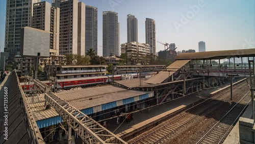 India Mahalaxmi train station Mumbai timelapse hyper lapse 4k panoramic, Maharashtra 
