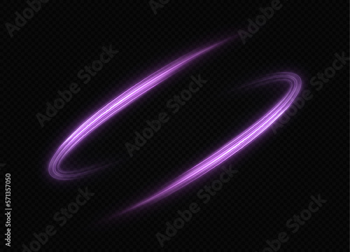 Glowing circle trail. Magic purple banner. Sparkle dust particles. Luxury shiny wave of purple particles.