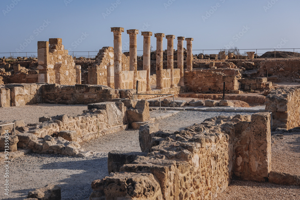 Ruins of House of Theseus villa in Paphos Archaeological Park in Paphos city, Cyprus island country