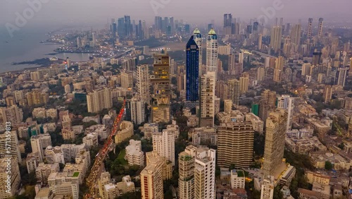 Mumbai time lapse hyperlapse aerial drone view Mahalaxmi, India, Maharashtra, 4k day to night