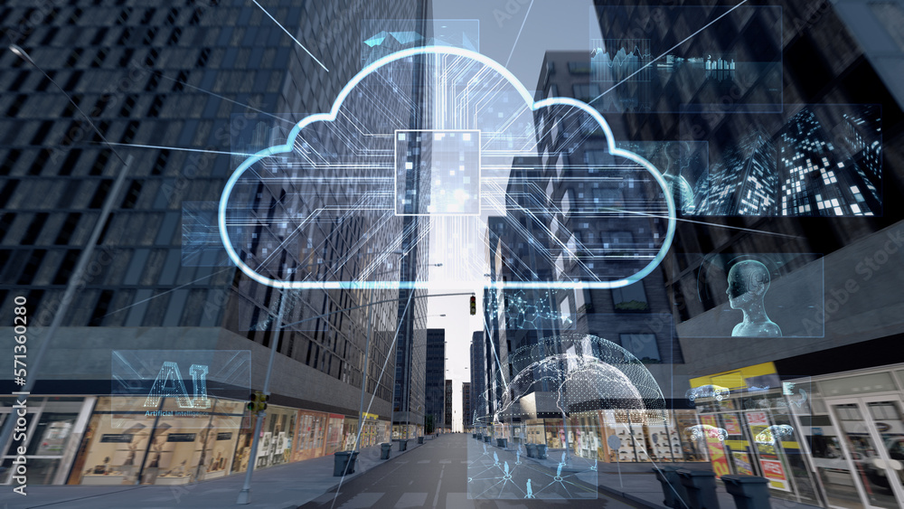 Fototapeta premium Smart City Artificial intelligence Cloud Computing Network Technology CG background
