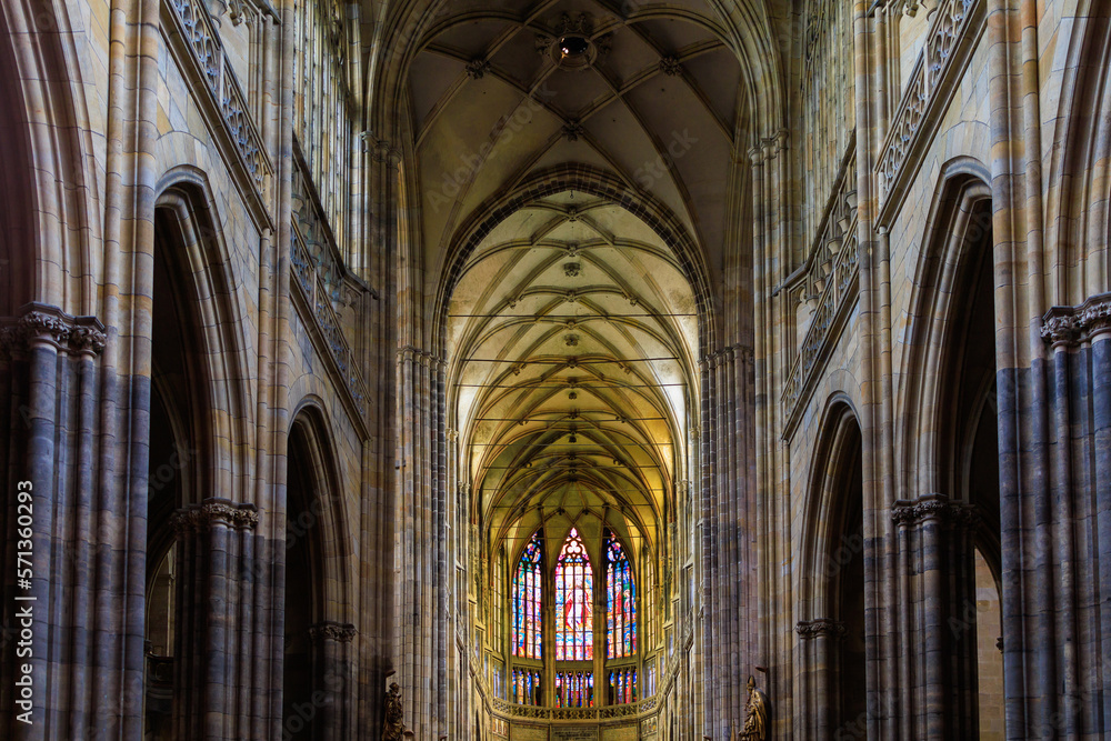 Stunning beauty of architecture. Gothic Catholic Cathedral of St. Vitus, Wenceslas and Vojtech in Prague Castle