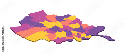 Afghanistan political map of administrative divisions - provinces. Isometric 3D blank vector map in four colors scheme.