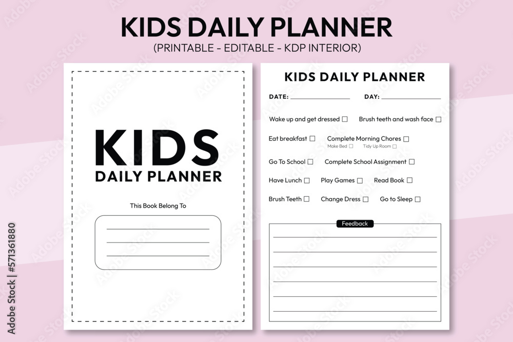 Kids Daily Planner KDP interior design template, Kids planner,