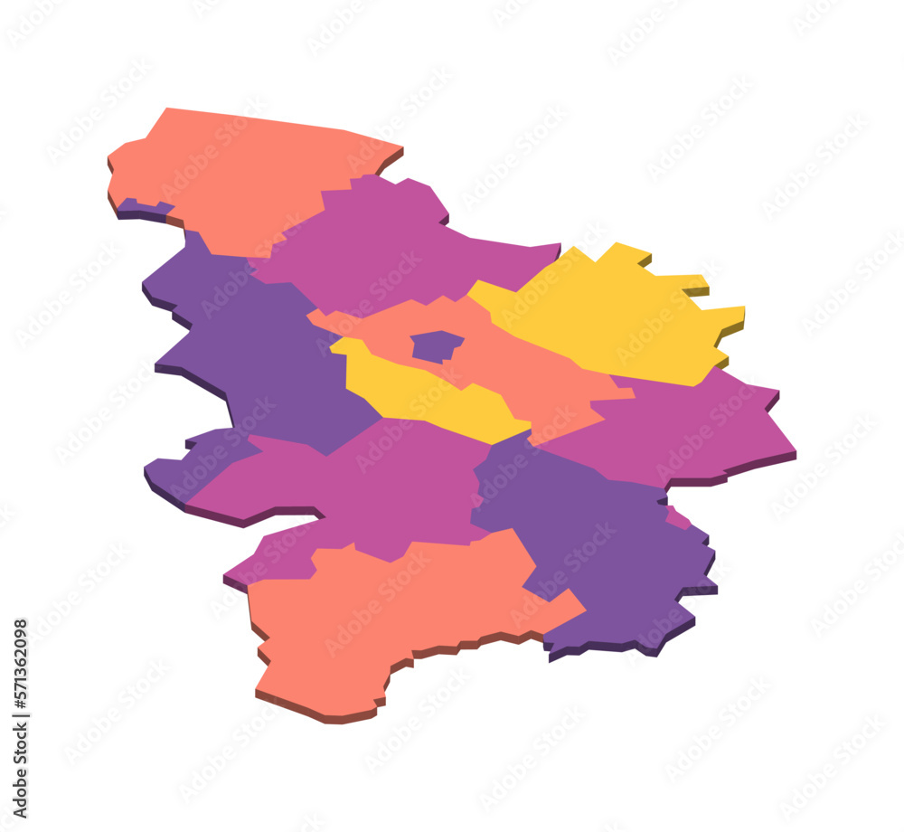 Belgium political map of administrative divisions - provinces. Isometric 3D blank vector map in four colors scheme.