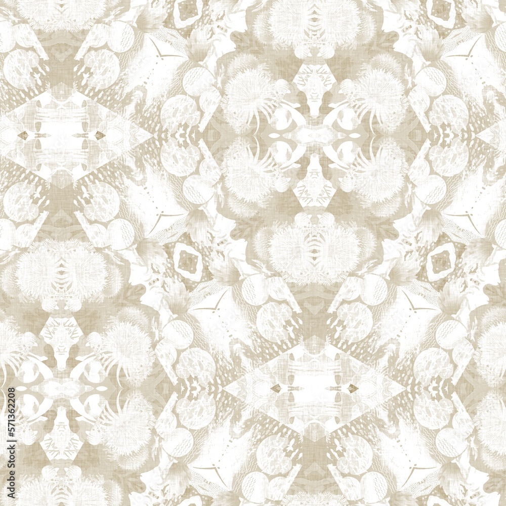 Ecru natural linen effect patterned coastal geo background. Seamless coastal blur cream cloth effect geometric mosaic effect. Beach cottage style fabric repeat. Ecru natural linen effect patterned coastal geo background. Seamless coastal blur cream cloth effect geometric mosaic effect. Beach cottage style fabric repeat.