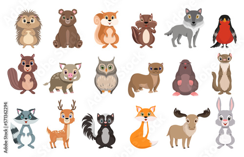 Print op canvas Set of wild forest animals