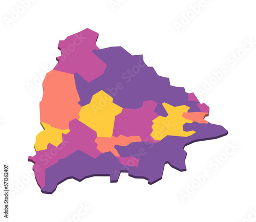 Bosnia and Herzegovina political map of administrative divisions - cantons of Federation of Bosnia and Herzegovina and Republika Srpska. Isometric 3D blank vector map in four colors scheme.