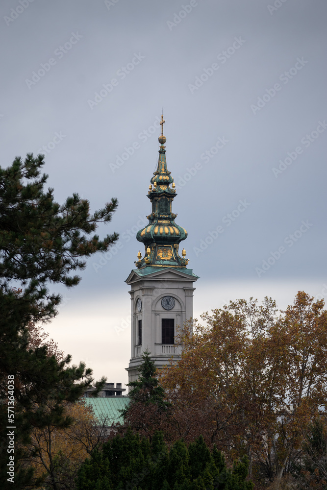 Holy Archangel Michael orthodox church tower in Belgrade (Serbian: Saborna crkva)