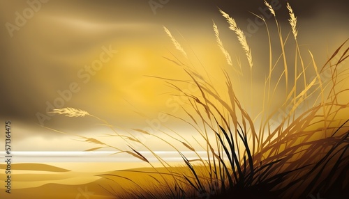 beautiful landscape with tall grass in the sunset