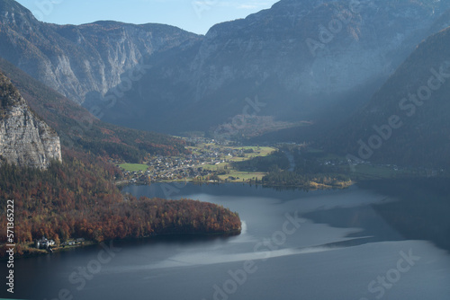 Hallstatt a hilly town with a lake in summer