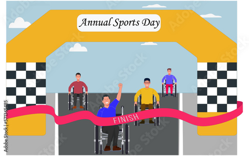 A group of disabled athletes in a wheelchair race. Vector illustration.