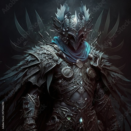 mystic warrior with cursed armor, fantasy art, AI generation.