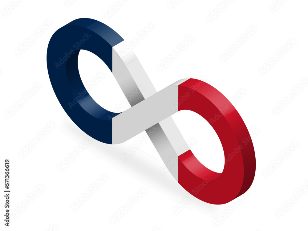 Flag of France patriotic vector design. 3D infinity in national flag colors isolated on white background with shadow for your design. EPS10 Flag of France patriotic vector design. 3D infinity in national flag colors isolated on white background with shadow for your design. EPS10