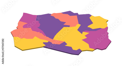 Lesotho political map of administrative divisions - districts. Isometric 3D blank vector map in four colors scheme.