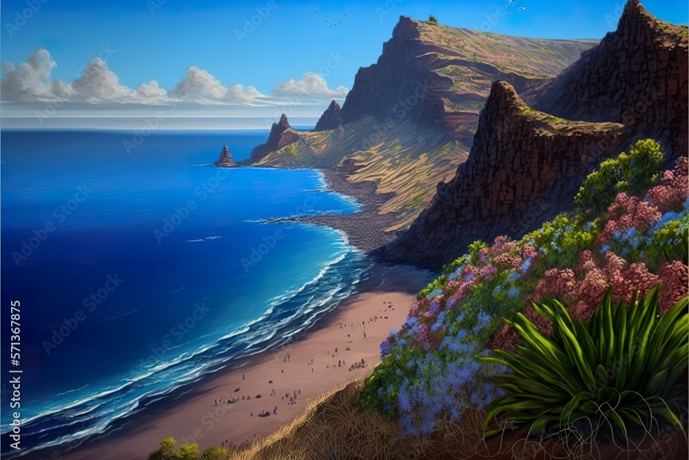 Fototapeta premium Beautiful island landscape created with Generative AI technology