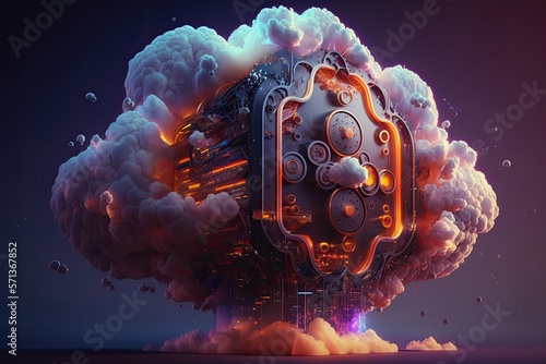 Cloud computing technology concept. Futuristic illustration. AI generated 