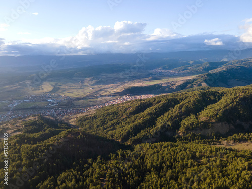 Aerial sunset view of Rhodopes mountain, Babyak,Bulgaria