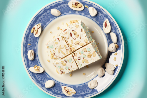 A dish with some nougat in it. Generative AI photo