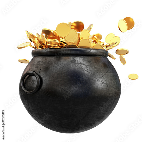 St. Patrick`s day pot of gold coins. isolated on background