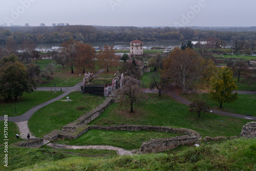 Kalemegdan fortress with Nebojsa tower in Belgrade, Serbia - during overcast day