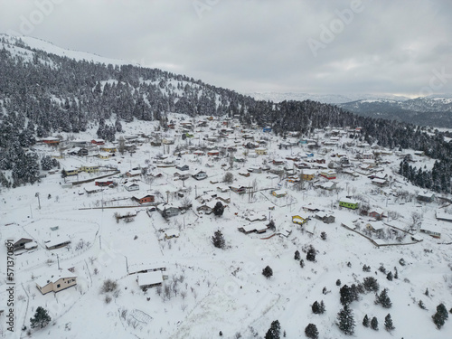 Aerial shots of living quarters, summer houses and winter landscapes on high plateaus © emerald_media