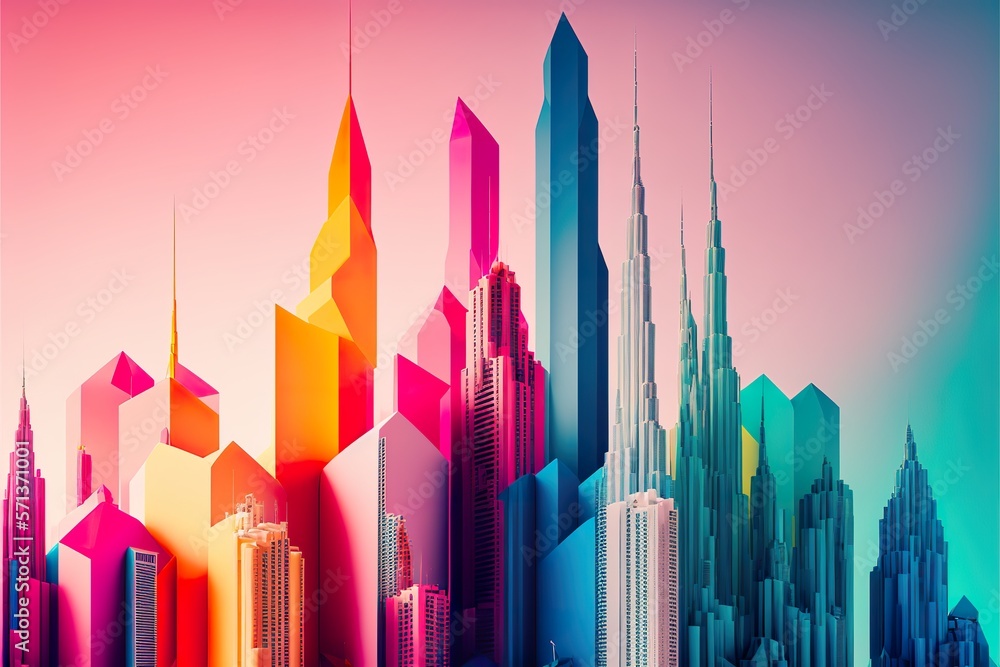 Beautiful view of the city flat illustration created with Generative AI 