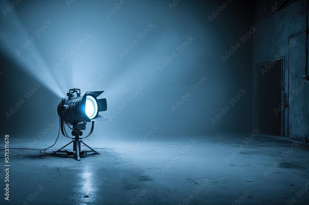 Blue spotlight on a smoggy backdrop. Generative AI