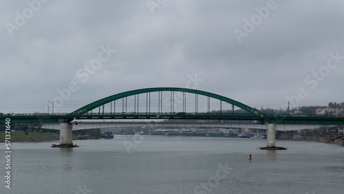 Old bridge across Sava river in Belgrade, green arch bridge © slobodan