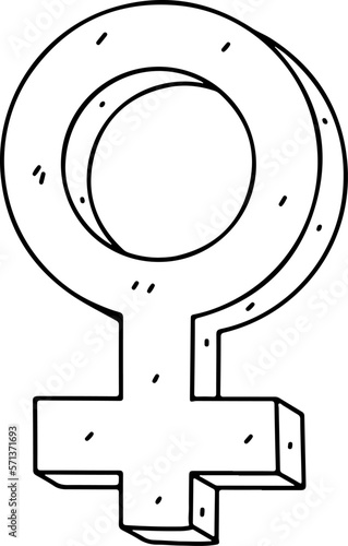 Female gender symbols in hand drawn doodle style. Vector illustration isolated on white background.