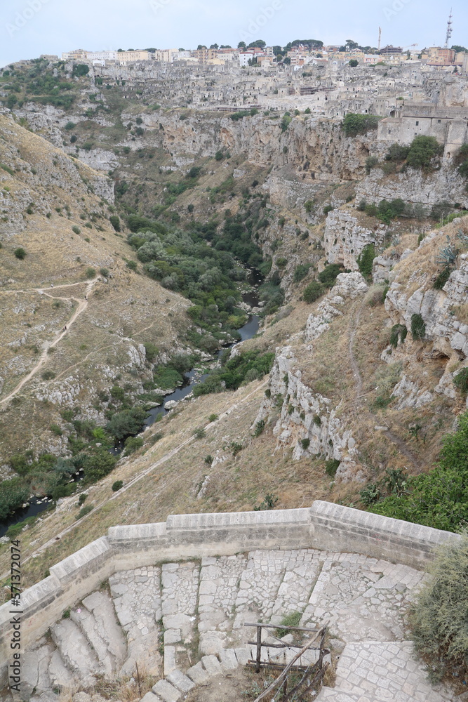 View to the river in the gorge of Matera, Italy
