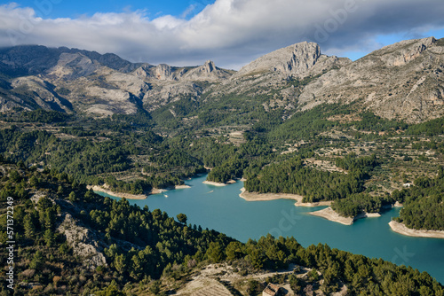 Beautiful Guadalest reservoir with turquoise blue waters in the province of Alicante. Spain