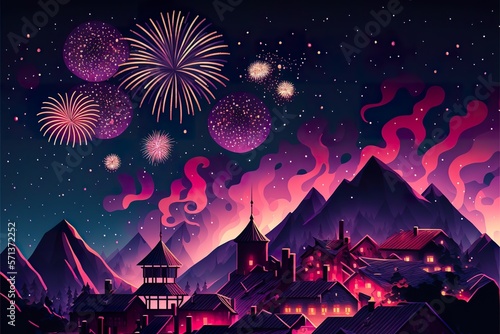 Fireworks flat illustration created with Generative AI 
