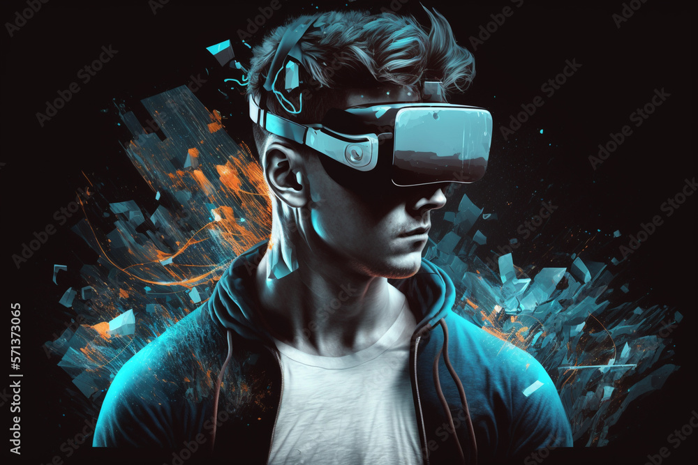 Virtual reality technology vr headset metaverse concept idea. Ai generated Virtual reality technology vr headset metaverse concept idea. Ai generated