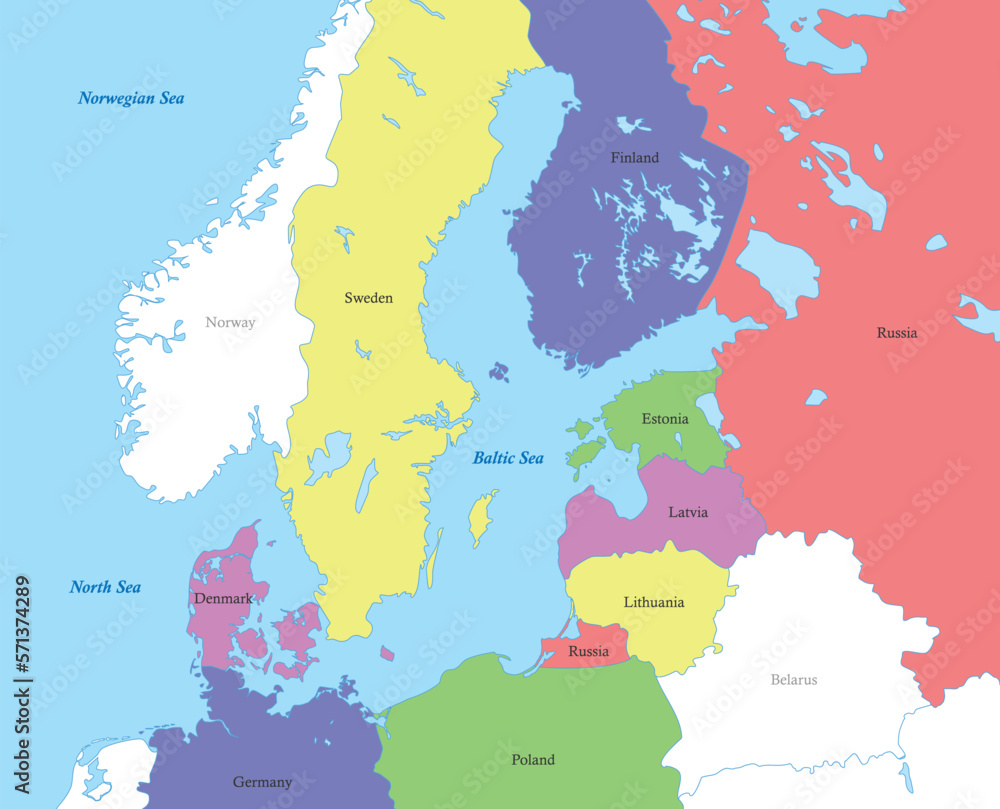 Fototapeta premium map of Baltic Sea Region with borders of the countries.