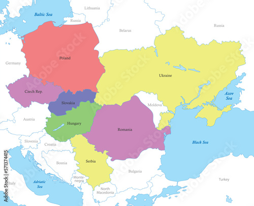 Fototapeta Naklejka Na Ścianę i Meble -  map of Carpathian states with borders of the countries.