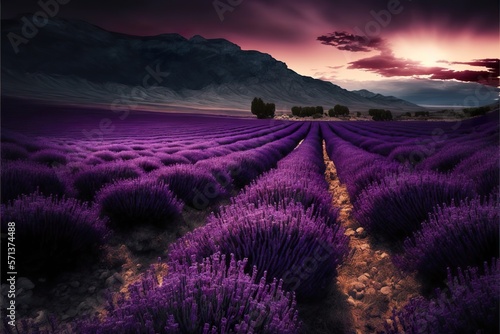 Lavender fields landscape created with Generative AI 