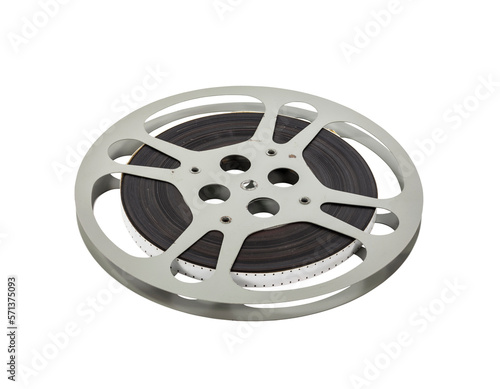 Vintage 16mm film reel isolated with cut out background.