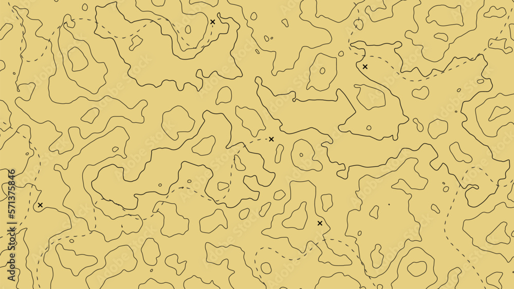Topographic map background. Geographic abstract pattern. The topo contour with stylized height. Mountain trail terrain, terrain path. Old yellow Background. Vector illustration.