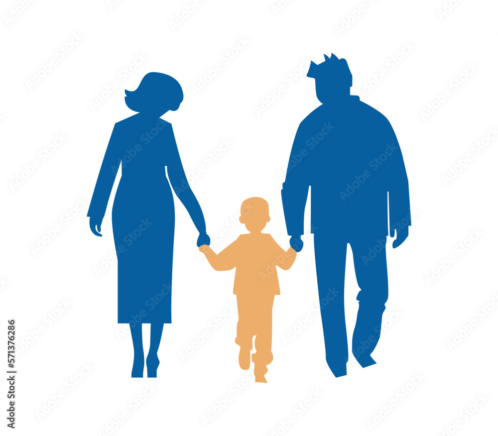 Father and mother figure holding hands with child. Mom with dad and son ...