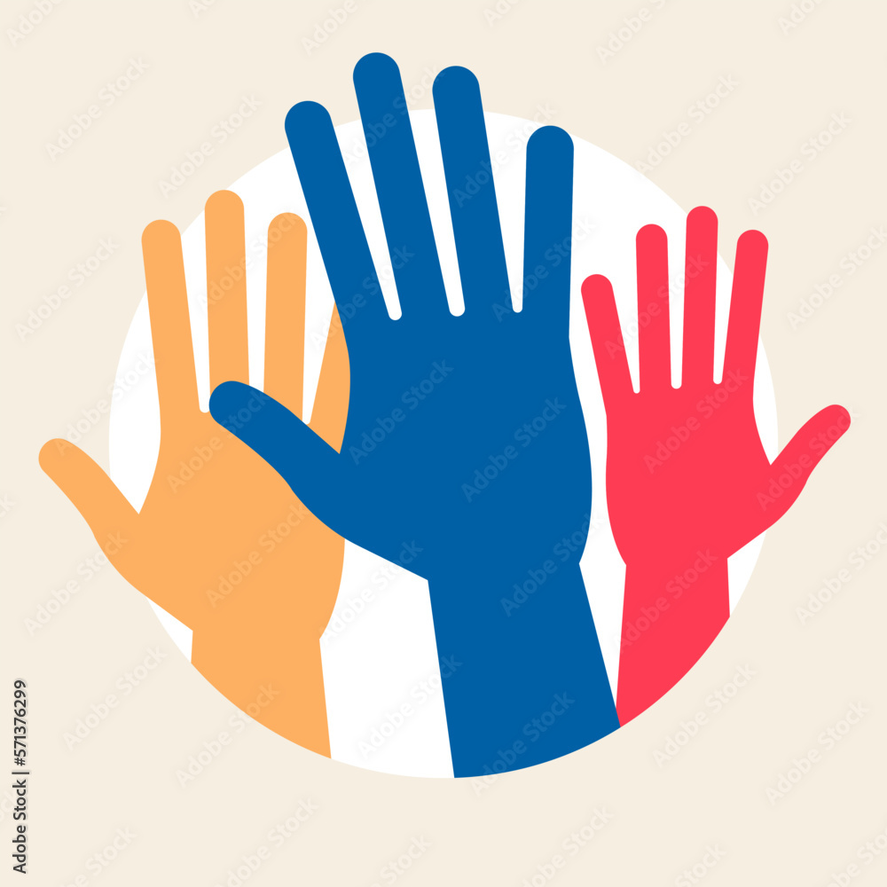 Volunteers and charity work. Raised helping hands. Vector icon background banner illustrations with a crowd of people ready and available to help and contribute. Positive foundation Volunteers and charity work. Raised helping hands. Vector icon background banner illustrations with a crowd of people ready and available to help and contribute. Positive foundation