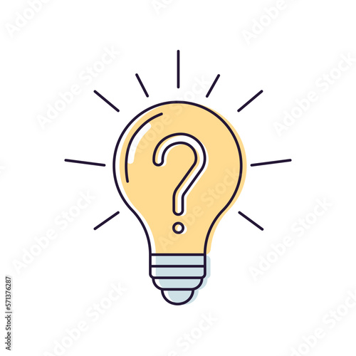 Lightbulb with question mark. Vector thin line icon graphic drawing illustration. Concepts of problem solving, searching for solutions, brainstorming, questions and answers, creativity