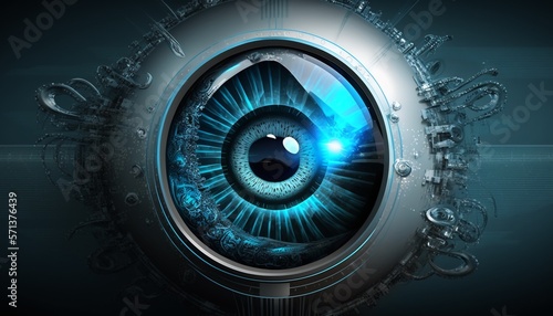 a cyber eyeball isolated on blue background. © Jasper W