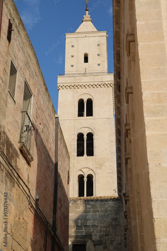 Clock tower of Cattedrale della Madonna della Bruna e di Sant’Eustachio in Matera, Italy