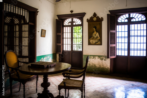 House is a historic Portuguese colonial villa museum concept with decorative items from the 16th to 18th centuries. Generative AI