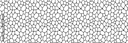 Black and white geometric seamless patterns vector. Irregular voronoi shapes repeated backdrop for web tiles, science and interior designs. line polygonal cells template wallpaper.