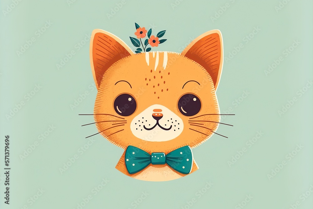 Obraz premium Cat flat illustration created with Generative AI 