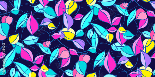 Beautiful bold leaf summer pattern.Tropical Foliage in trendy style. Artistic Stylized leaves in bright colors. Vector botanical pattern for bedding prints, wrapping paper, fabric, wallpaper, wall art