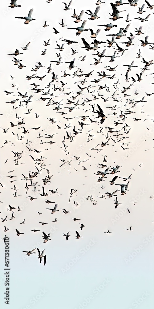 Many birds flying on sky isolated on white background. Generative AI Many birds flying on sky isolated on white background. Generative AI