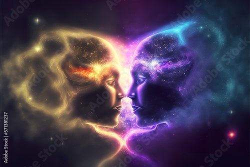 Two soulmates meet each other in space created with Generative AI 